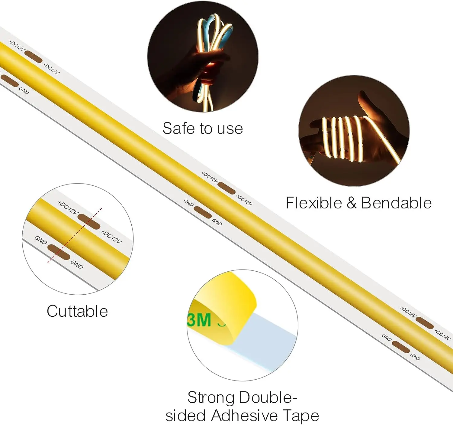 12/24V 480LEDs/M 8mm width 11W/m RA90 cob led strip light