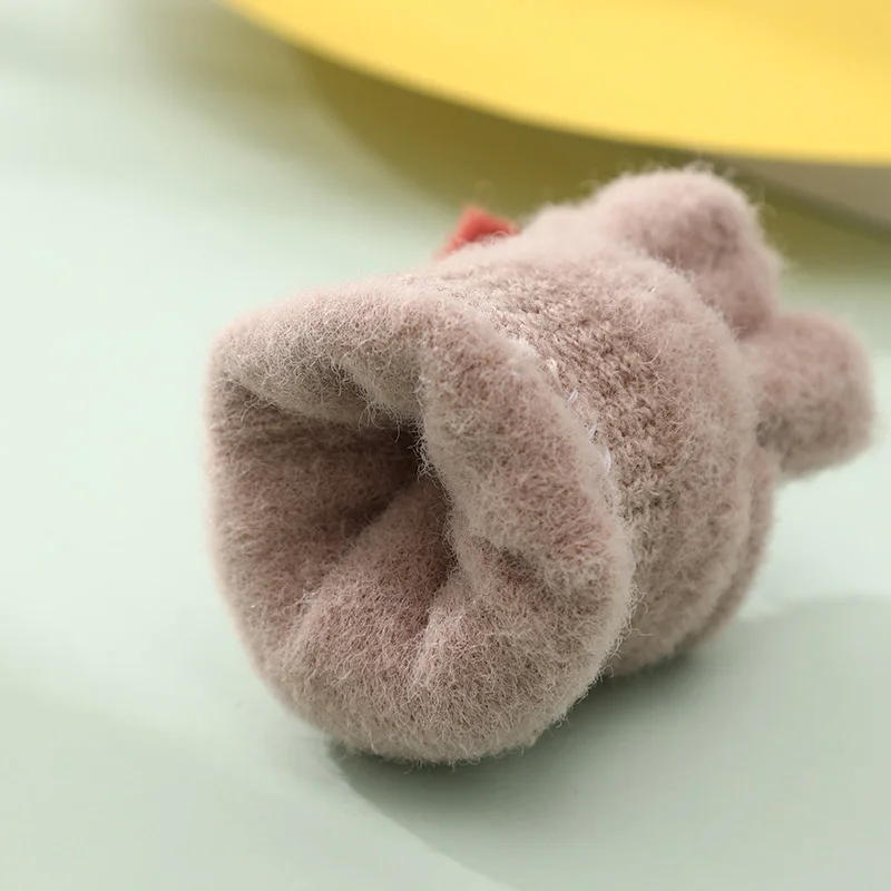 Fashion Half Finger Knit Mittens Cartoon Animal Children Thermal Winter Knitted Kids Gloves
