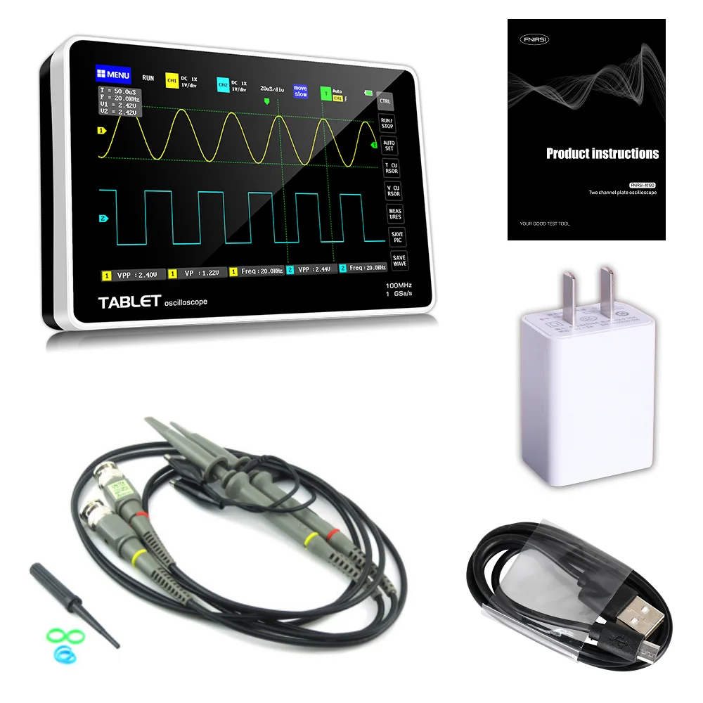 FNIRSI 1013D Digital Oscilloscope 100MHz 2Channels 1GSa/s Real Time sample rate USB host and device connectivity 7 Inch