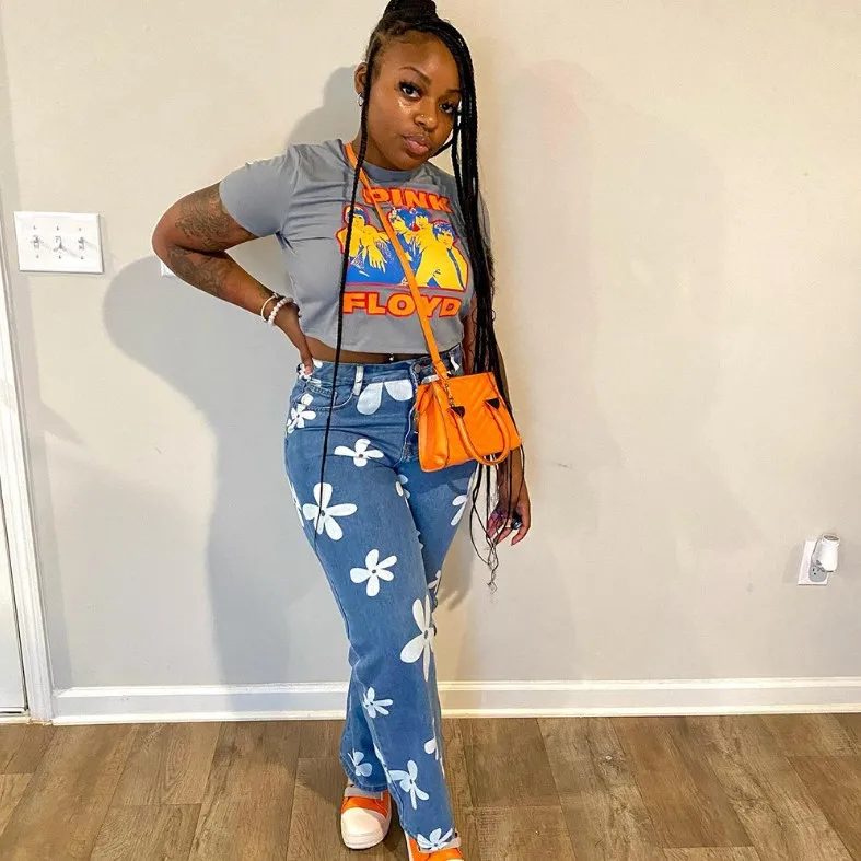 X02586T 2023 женские осенне-горячие продажи с принтом джинсовые брюки и брюки