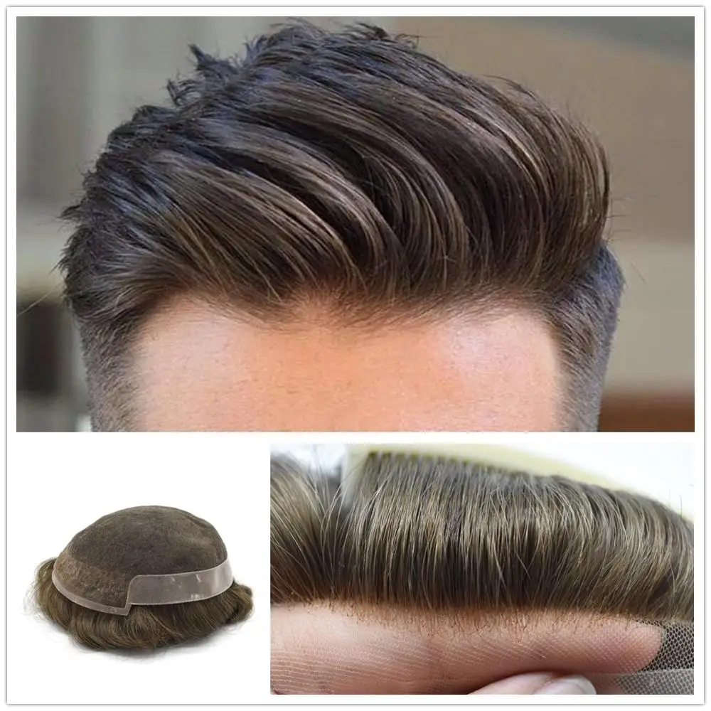 French Lace PU Men Human Hair Toupee System Natural Color indian cheap men hair toupee For Hair piece