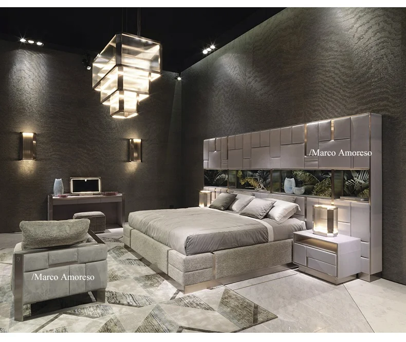 Новая мягкая ткань, современный книжный шкаф, спинка кровати, роскошный дизайн, мебель для спальни, королевская кровать, Королевский размер, итальянская кожаная кровать