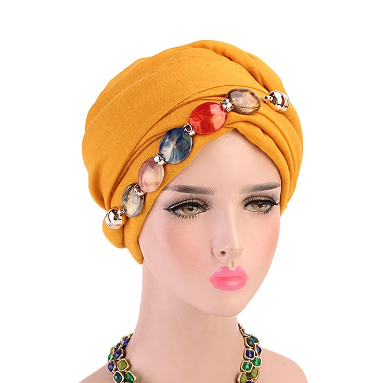 Summer Large Onyx Stone Bandanas Jewelry Necklace Turban Hat Bali Tulle Wrap Scarf Hat Muslim Hijab Hat Indian Fashion Headdress