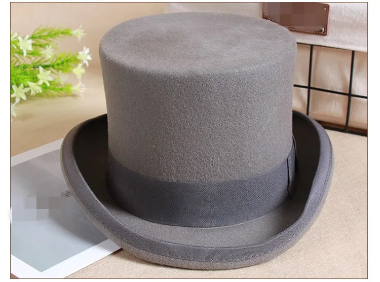 Cylinder Classic Elegant 100% Wool Felt top hats wholesale Victorian Style Made Hatter Tall Gentlemen formal dress hats for men