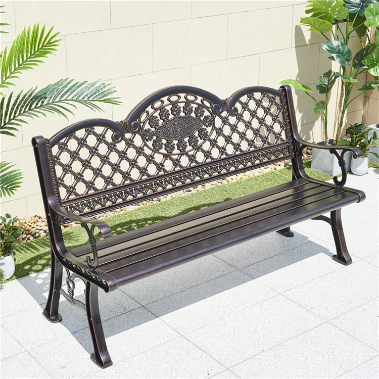 European Classical Outdoor Patio Rustproof  Garden Set Cast Aluminum Garden Bench Park Long Chair