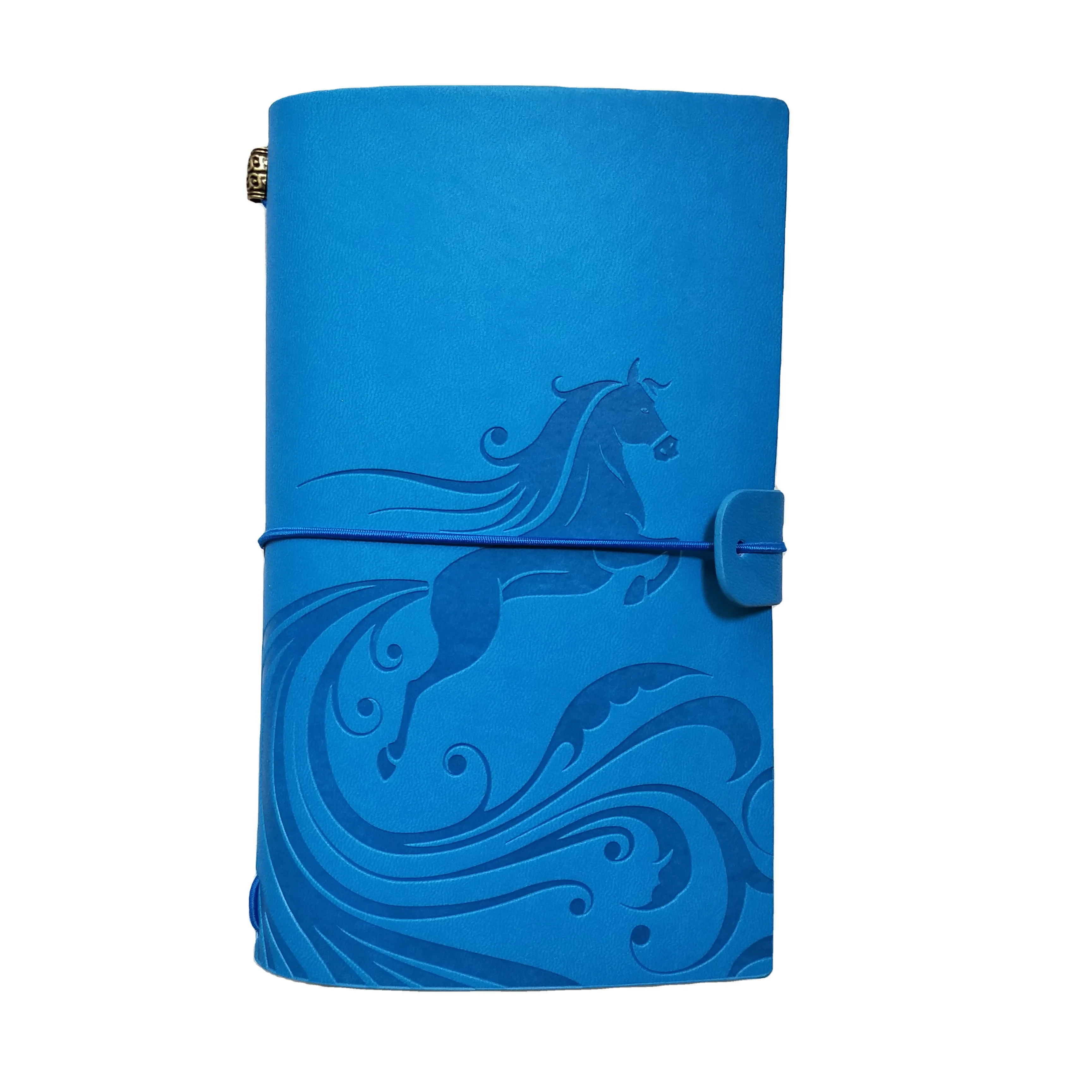 Horse new Custom Soft Cover Faux Leather embossed logo travel journal planner notebook with elastic band