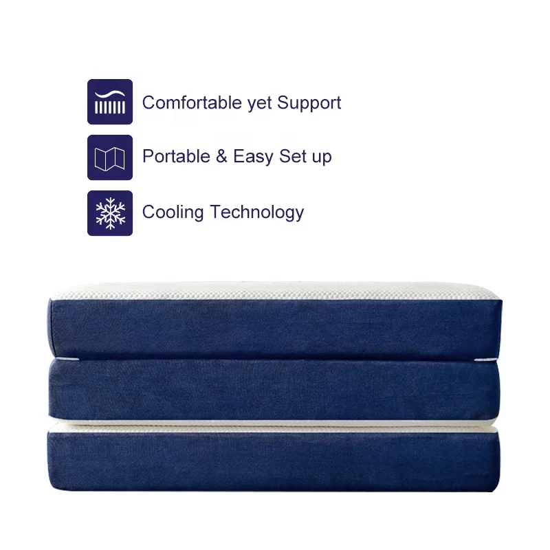 Easy To Carry Vacuum Roll In Box Travel Memory Foam Tri-fold Pad Gel Memory Foam Mattress