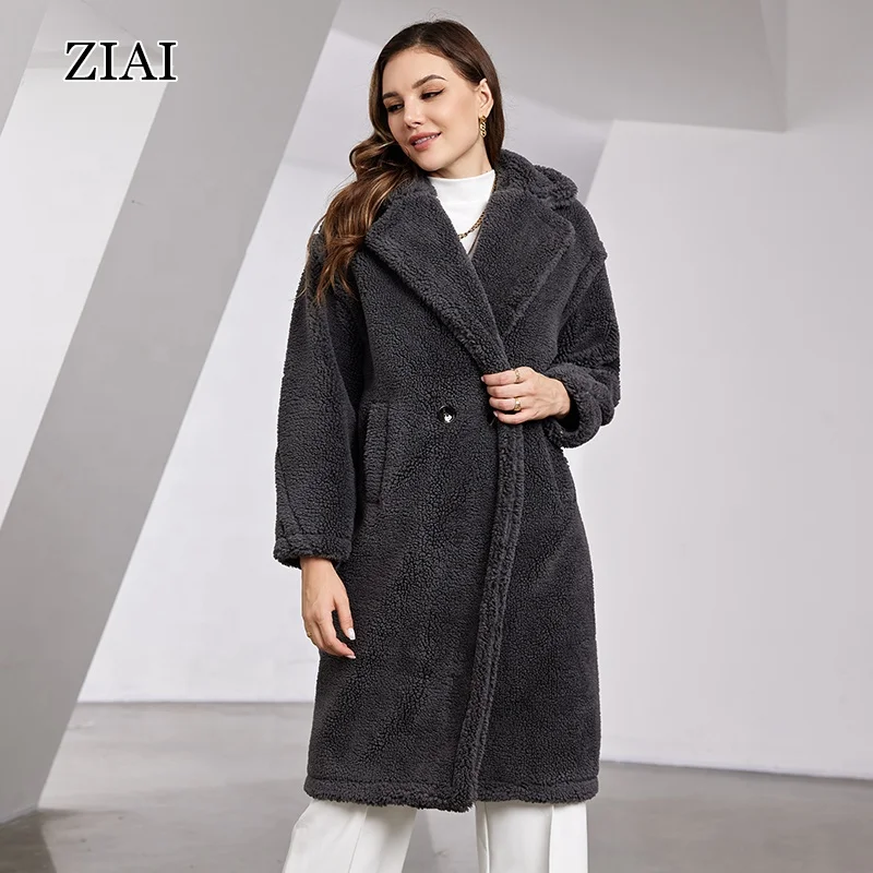 Hot sale women shearing fur winter coat oversize winter outwear wool overcoat real shearling coats sale