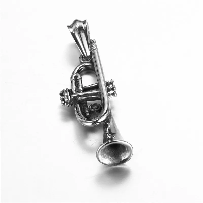 Wholesale fashion 316l stainless steel jewelry musical instrument trumpet necklace for men