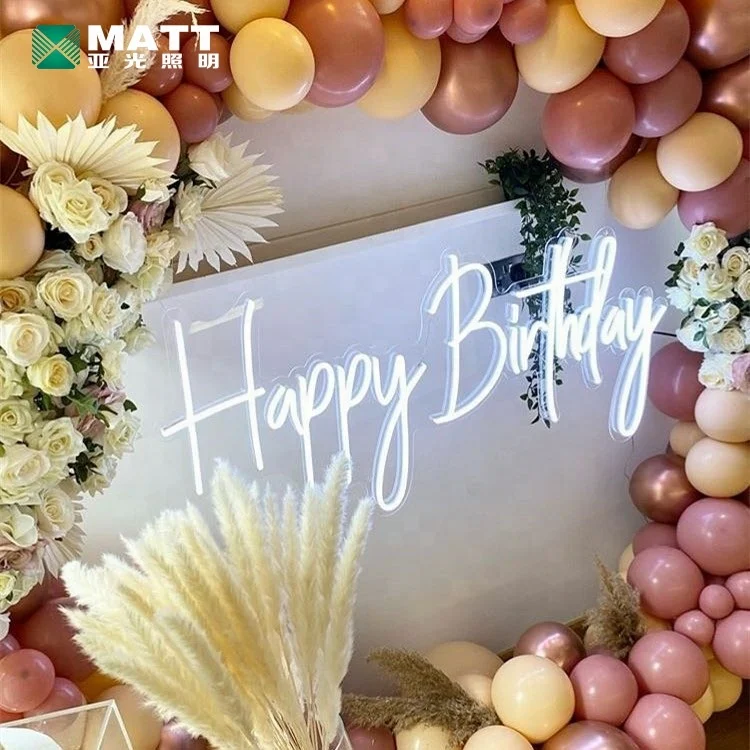 Matt Factory Dropshipping Neon Party Supplies New Happy Birthday Gift Led Neon Signs Cool White Light for Sales PVC 12 25 8*18mm
