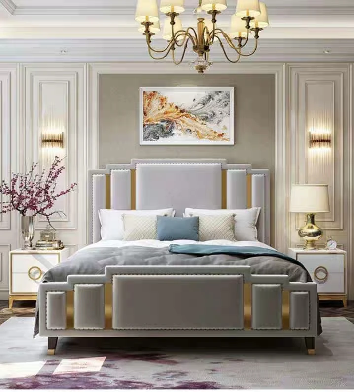hot sale European style luxury bed room furniture bedroom set gray bed