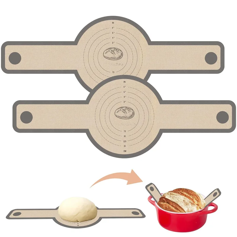 Non-Stick Bread Baking Sheet Liner Reusable Silicone Bread Baking Mat with Long Handles Silicone Bread Sling for Dutch Oven
