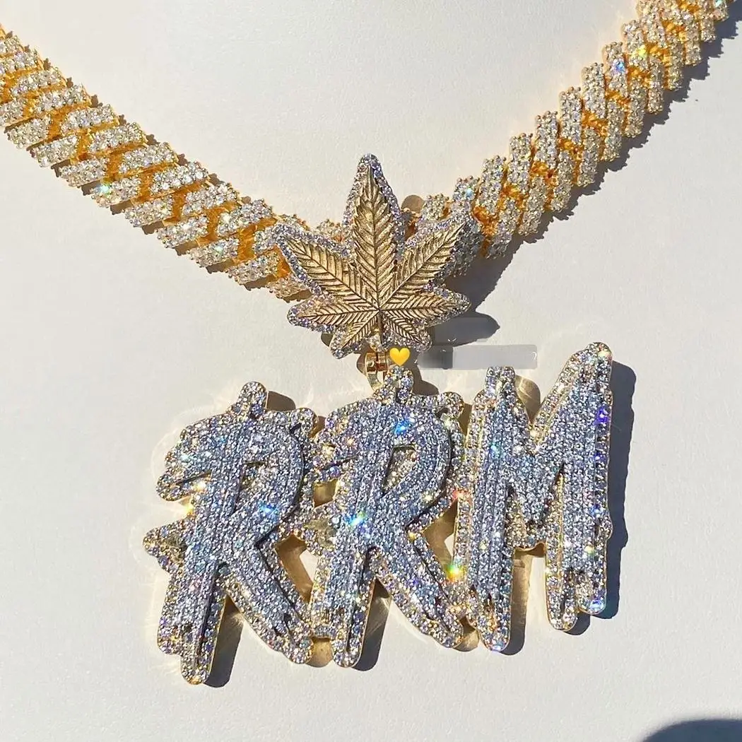 Custom Initial Letter Chain Customized Full Iced Out Charm S925 Charm VVS DEF Moissanite Diamond Name Pendant Necklace