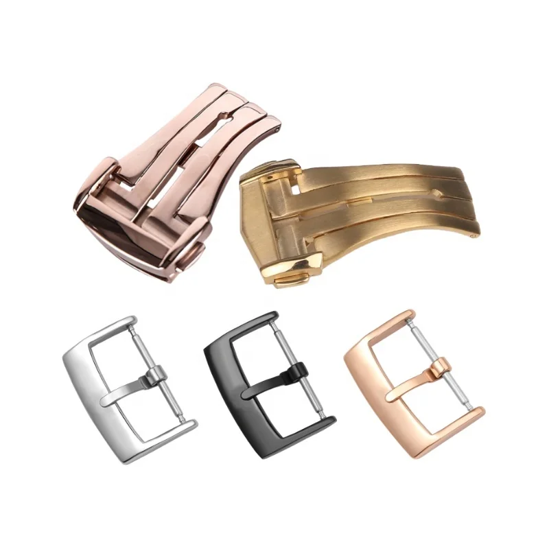 Luxury 16mm 18mm 20mm polished brushed stainless steel butterfly clasp rose gold deployment watch buckle for Omega clasp