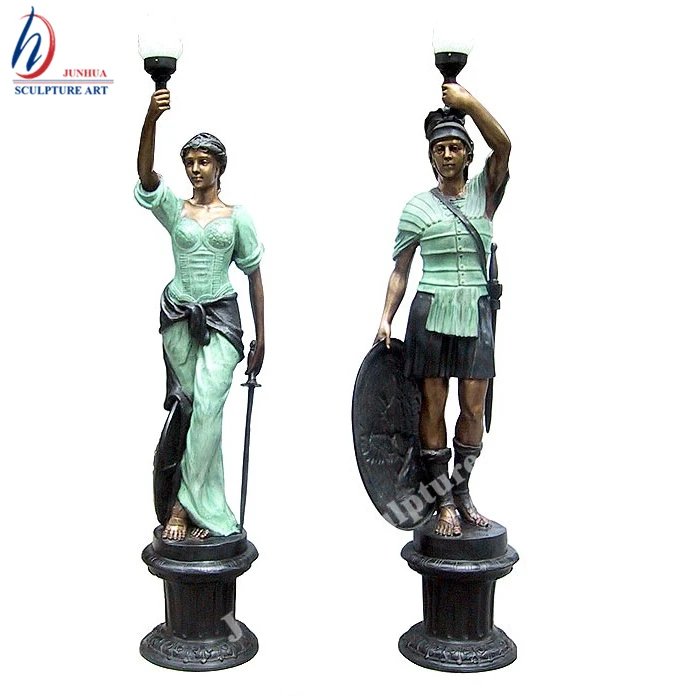 Home decoration large life size bronze ladies lamp statue for sale
