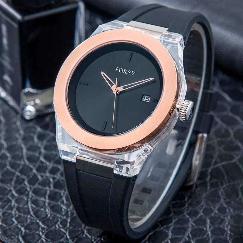 Wholesale OEM ODM Custom Logo Watch High Quality Luxury Men Plastic Case Silicone Band Quartz Wrist Watch for Men