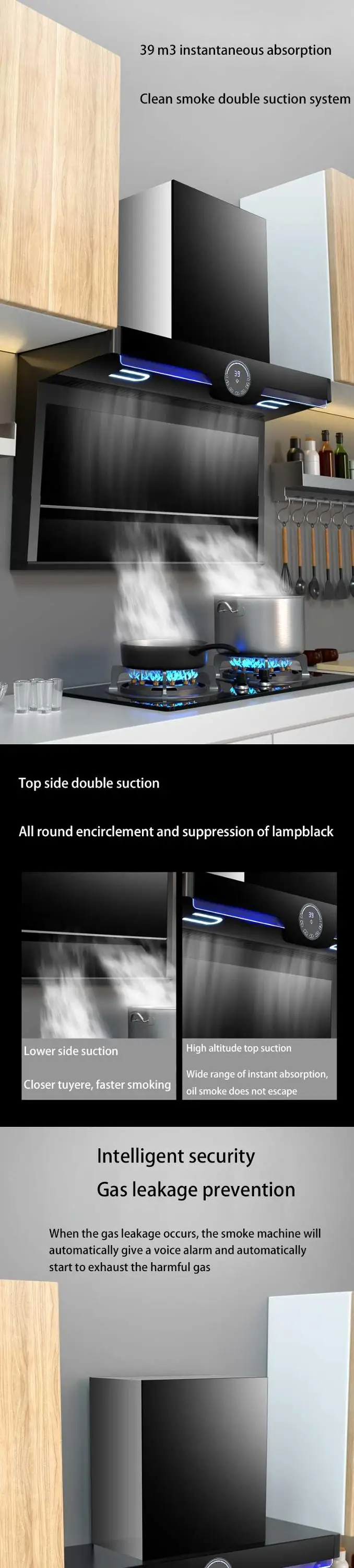 Super suction Range Hood Gas Stove Set Household Top Side Double Suction Pumping Unit