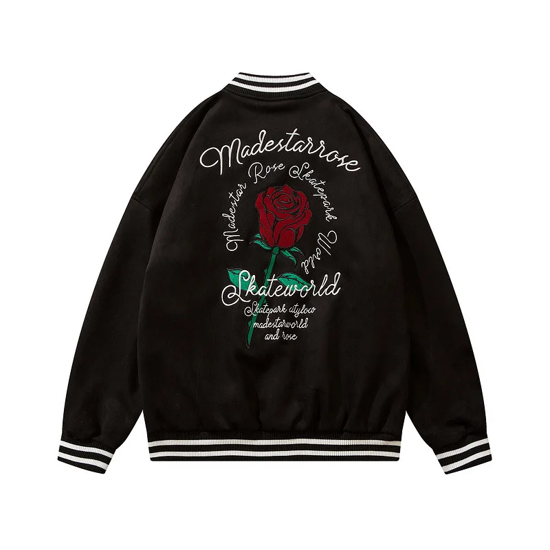 Retro rose embroidered baseball jacket jacket  autumn new high street high quality  brand jacket