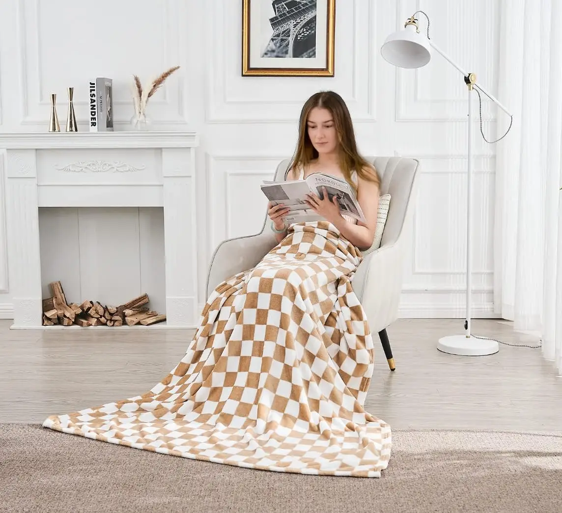 Checkered Blanket Flannel Throw Blankets Soft Cozy Checkered Grid Print Chessboard Gingham Pattern Blankets