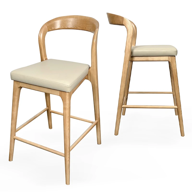Modern Luxury Ash hardwood Kitchen Counter High Bar Chair Wooden Bar Stool Chairs Designer Kitchen Counter Bar Chairs Seats
