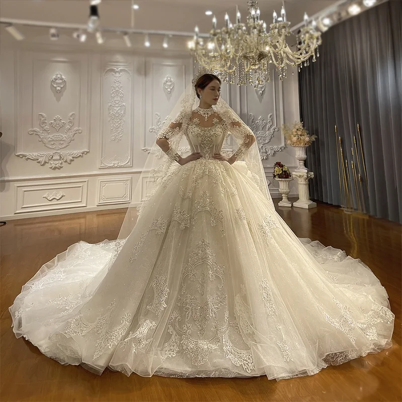 Jancember NS4587 Illusion Party Dresses Women Long Ball Gown High Neck Beautiful Wedding Gowns