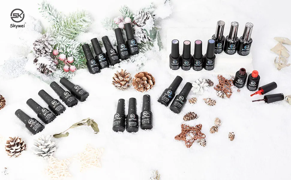 Skywei 23 pcs  gel polish and base top coat nail gel polish kit UV gel