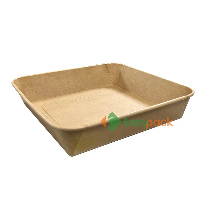 46oz Eco Friendly Disposable Square Kraft Paper Salad Bowl Take Away Food Container