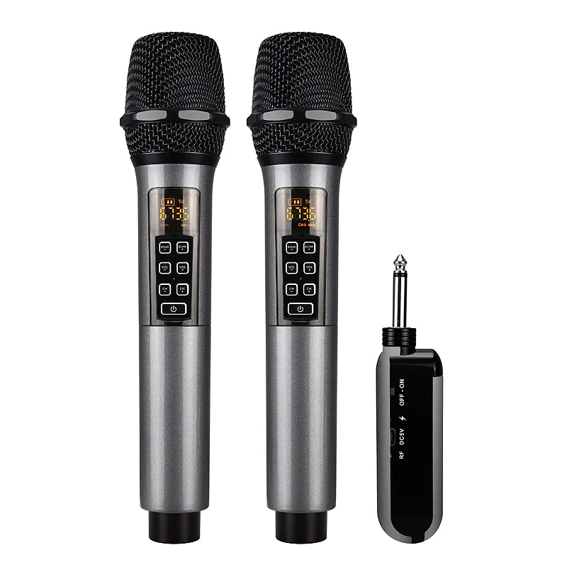 UHF Dual Cordless Metal Dynamic Mic System with Rechargeable Receiver, for Karaoke Singing Wedding DJ Party Speech Class