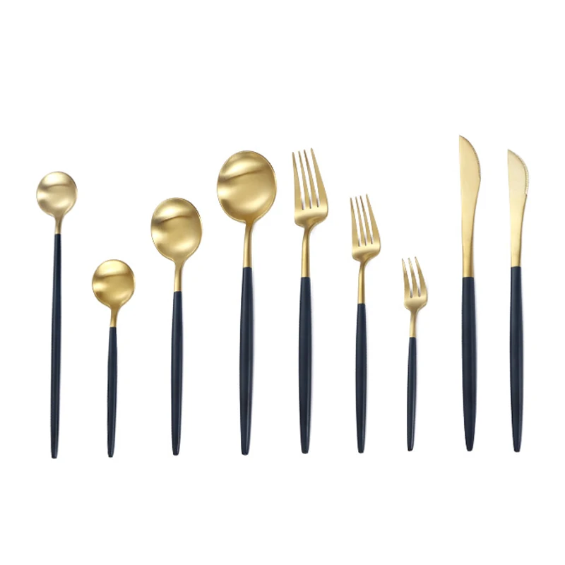 
High quality gold silver matte stainless steel flatware,black cutlery for wedding event restaurant 