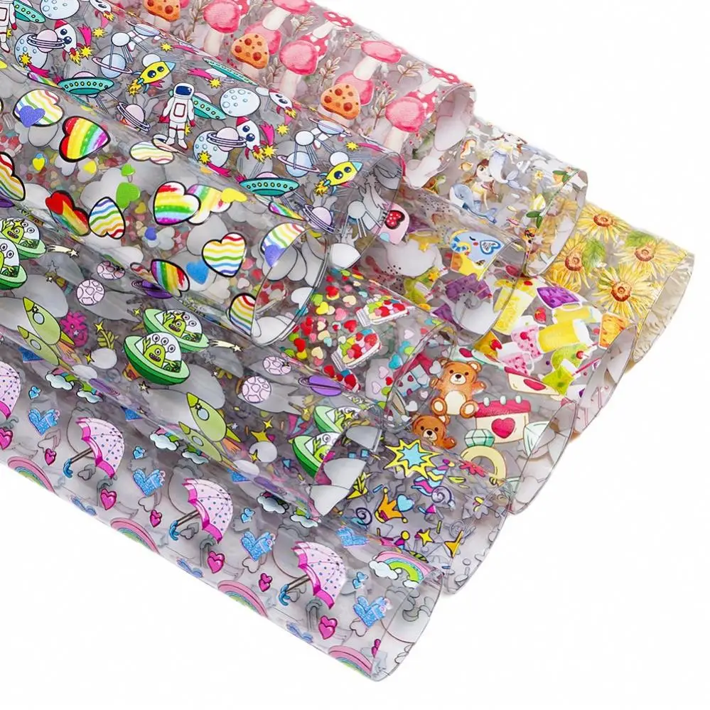 30*120Cm Transparent PVC Vinyl Leather Cartoon Printing PVC Clear See Fabric For Sewing Patchwork
