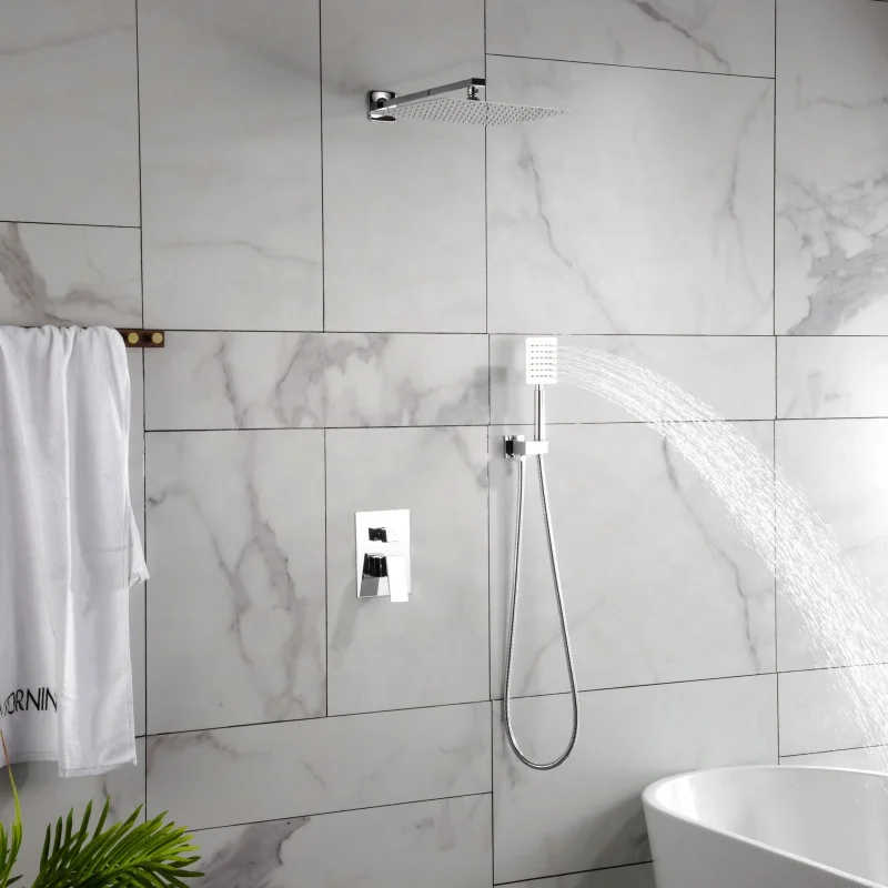 
silver bathroom shower hot and cold shower mixer in wall mounted rain concealed shower set 