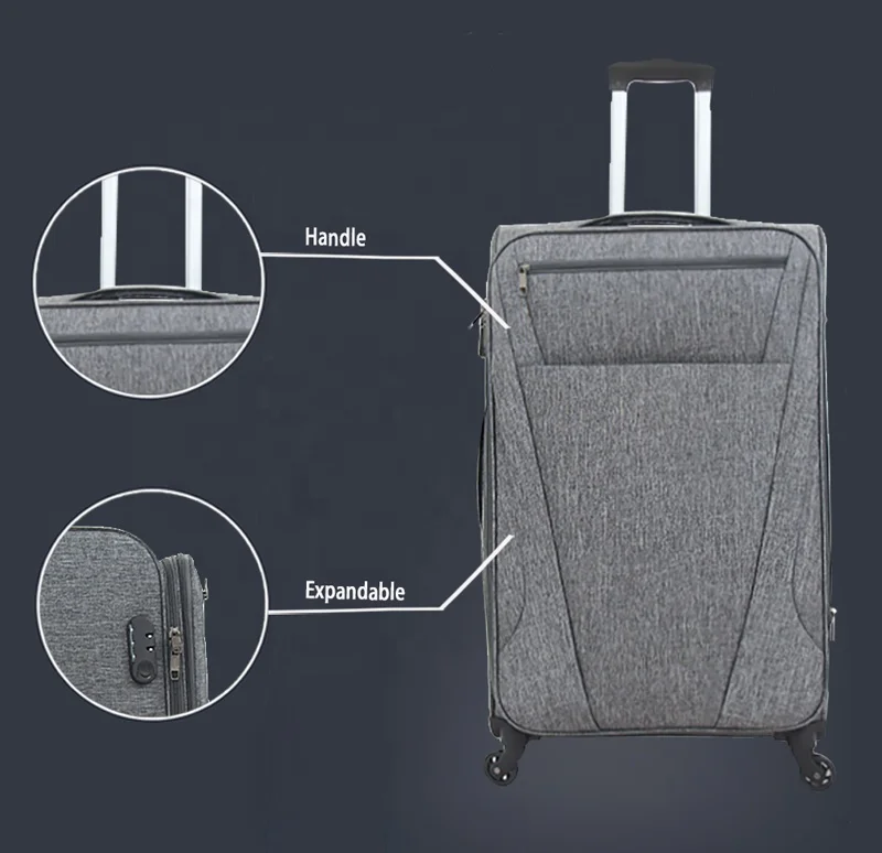 Anti Water Expandable Softside Bag Durable Large Ultra Lightweight Checked Suitcase with Rolling Spinner Wheels