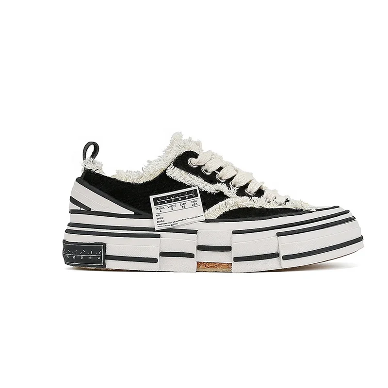 2023 Chic Canvas Sneaker Black Platform Tassels Walking Style Lace up Women Casual Shoes