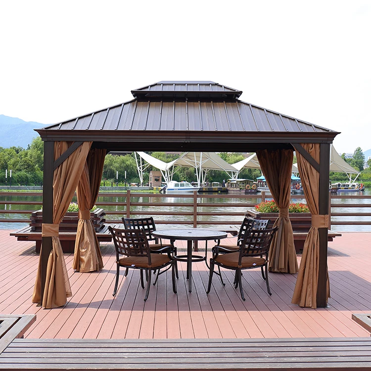 outdoor aluminium garden antirust cover gazebo with metal frame and steel roof