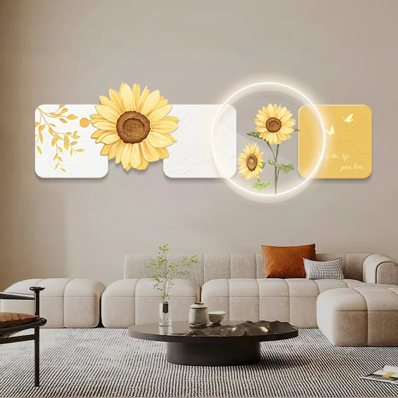 Modern Simple Living Room Decorative Painting Crystal Porcelain Painting Wall Art LED Light Painting Home Decoration