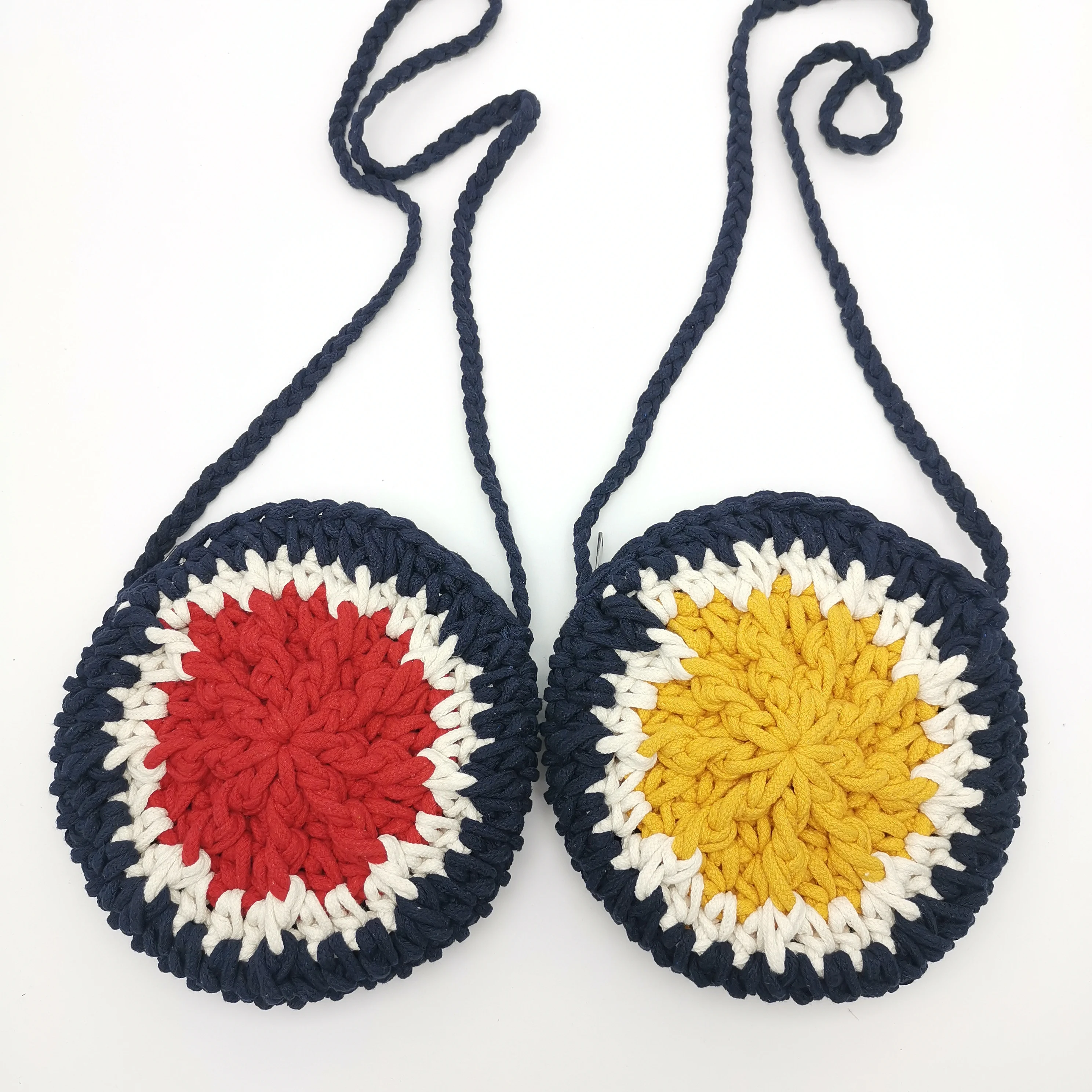 round colorful handmade knitting crochet straw storage bags cotton rope woven bags