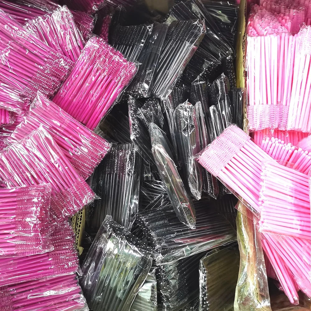 Disposable Spoolie Makeup Glitter Diamond ODM OEM Custom Lash Brushes Mascara Plastic Handle Micro Lash Brushes White  Black