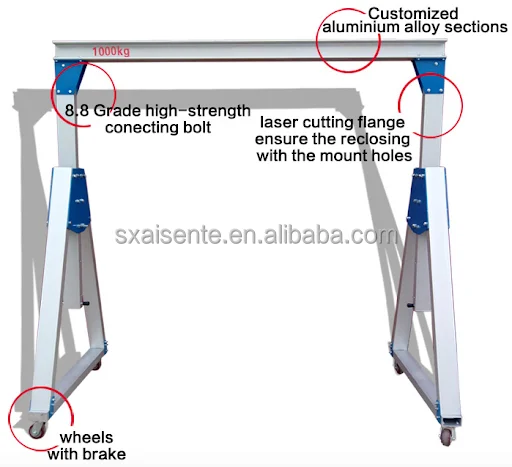 2000kg 2ton Foldable Light Duty Mini Lifting height adjustable Aluminum mobile Gantry Crane