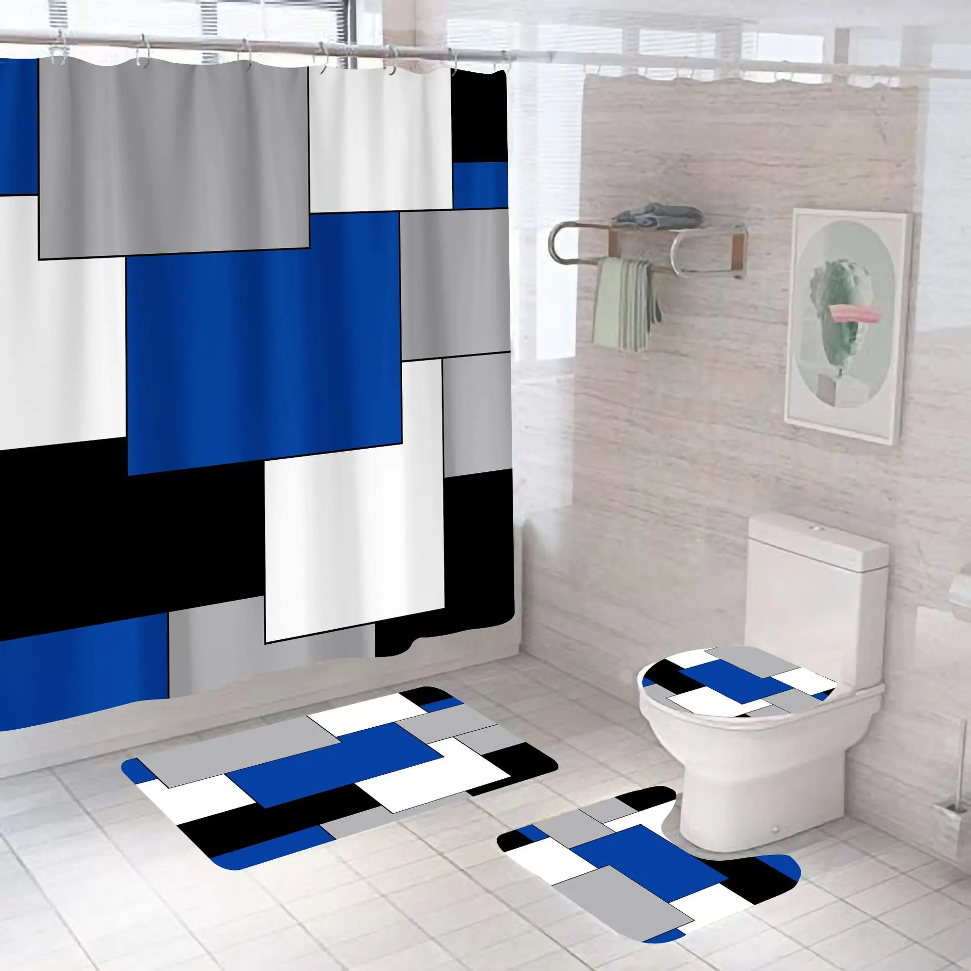 Модная дизайнерская занавеска для душа набор из 4 шт. ванной Лидер продаж занавески с геометрическим рисунком ковриками