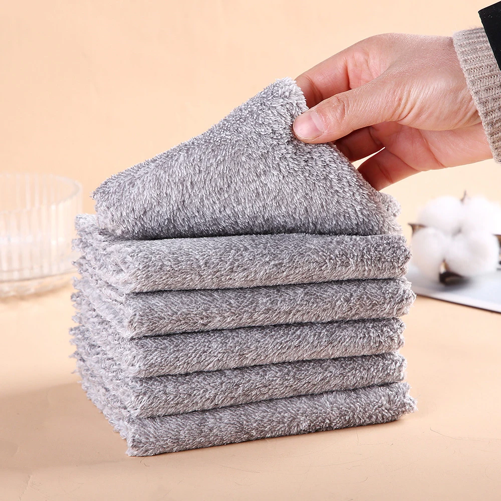 Kitchen Towel Washing Dish Car Cleaning Towel Rags Bamboo Fiber Cloths Dishcloth Wipe Gray Bamboo Cleaning Cloth