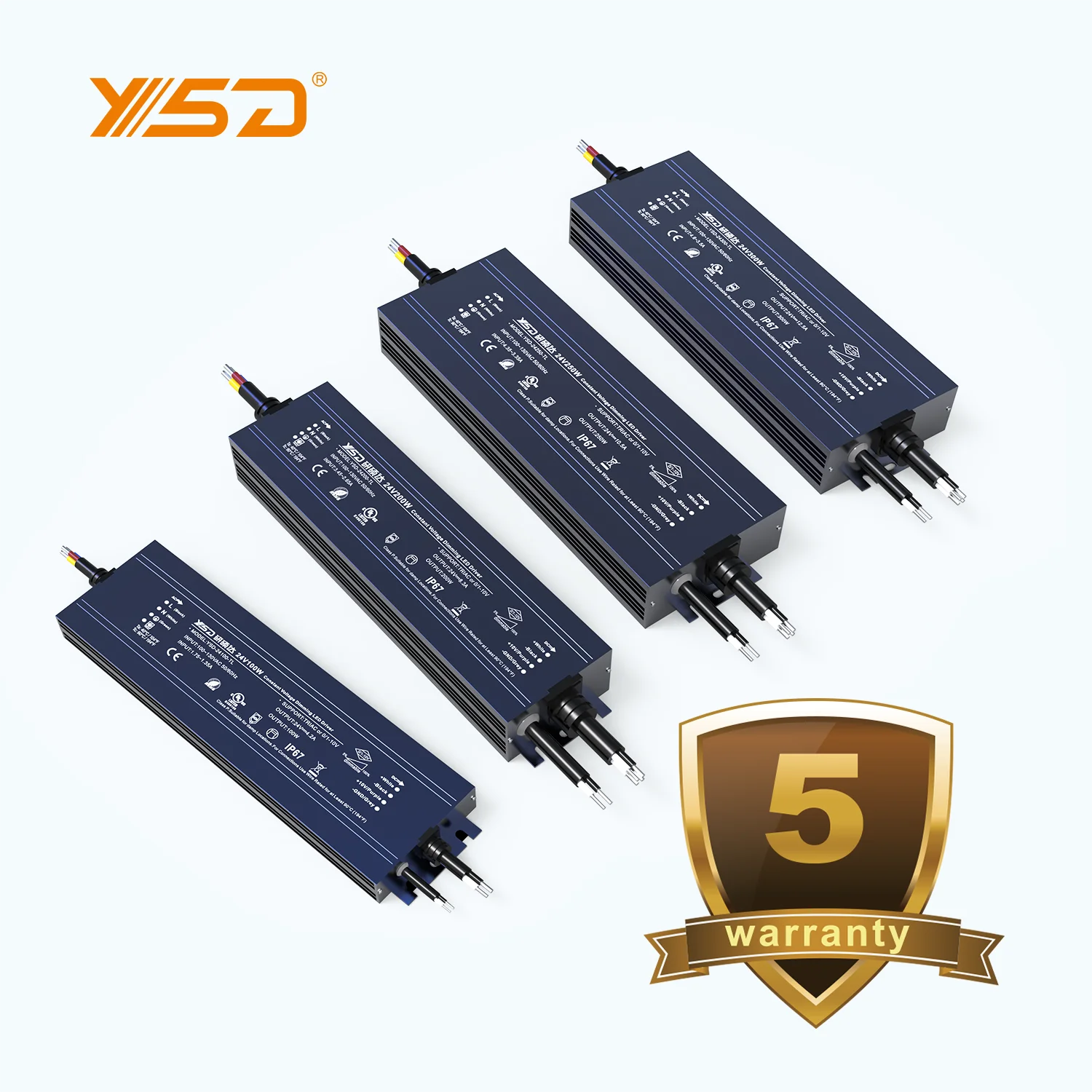 5 years warranty Triac 0-10v 5 in 1 Dimmable LED Driver IP67 led power supply 200w dc 24v 12v led driver for led light