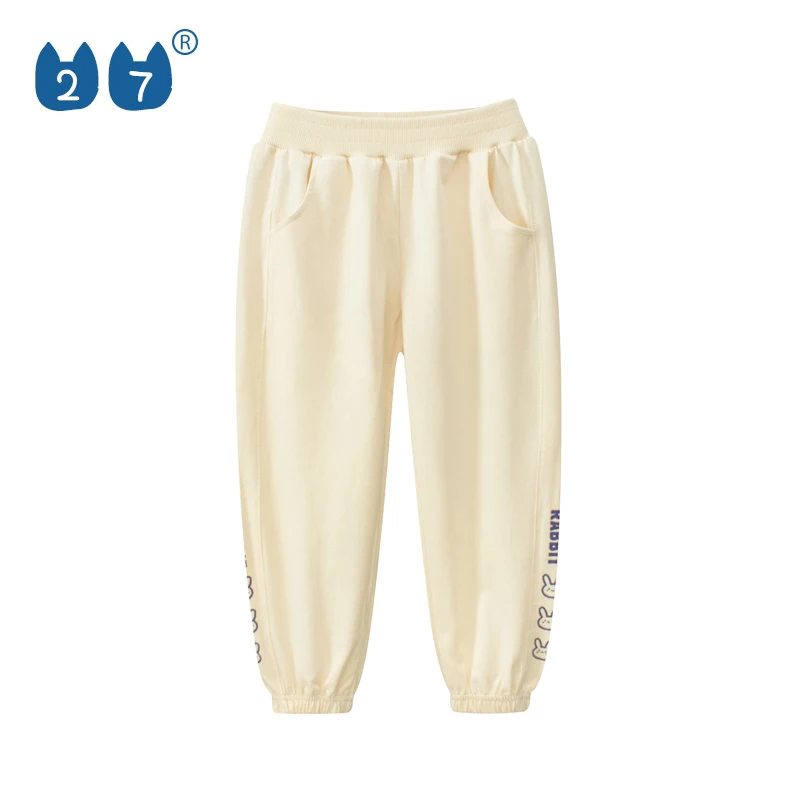 Antumn And Winter Custom Girls Terry Knitted Fabric Casual Sweatpants Cartoon Warm Cotton Pants