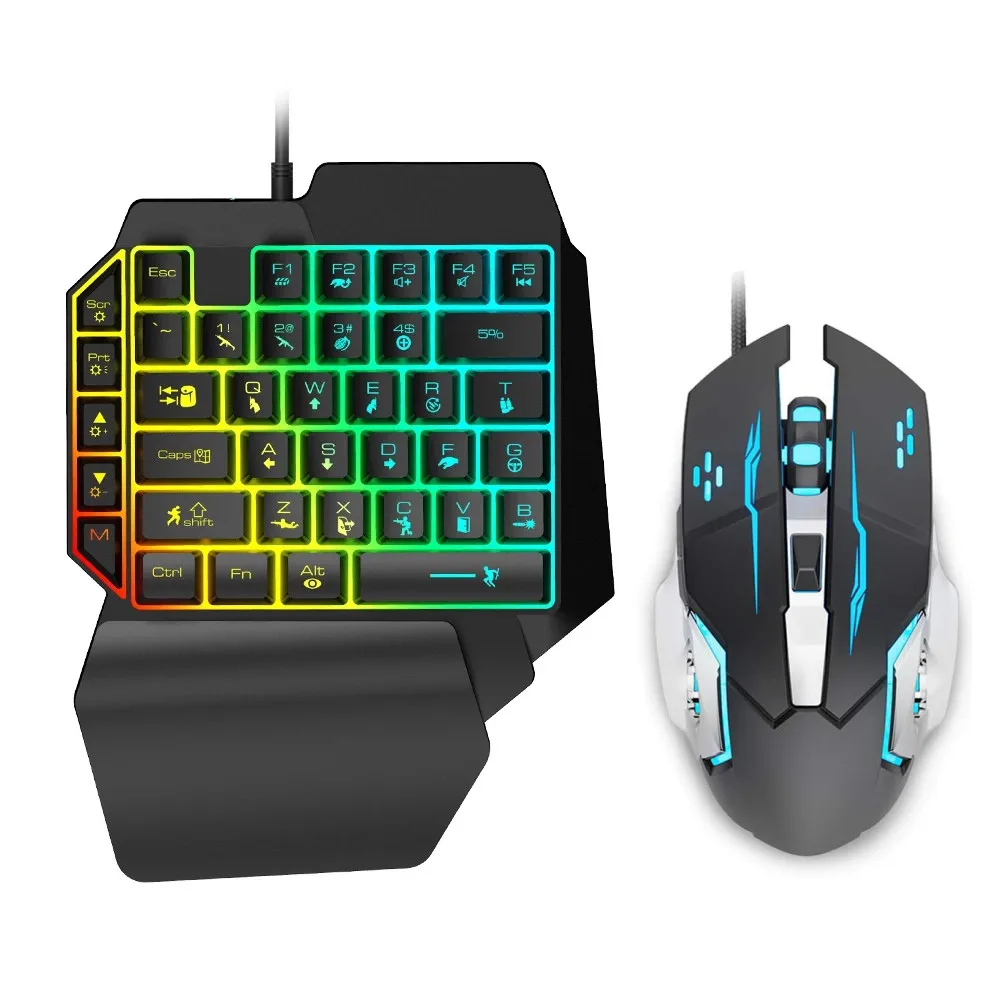 Игровая клавиатура одной рукой с RGB подсветкой, портативная комбинированная мини-клавиатура и мышь для ПК, PS4, Xbox, геймеров, 35 клавиш