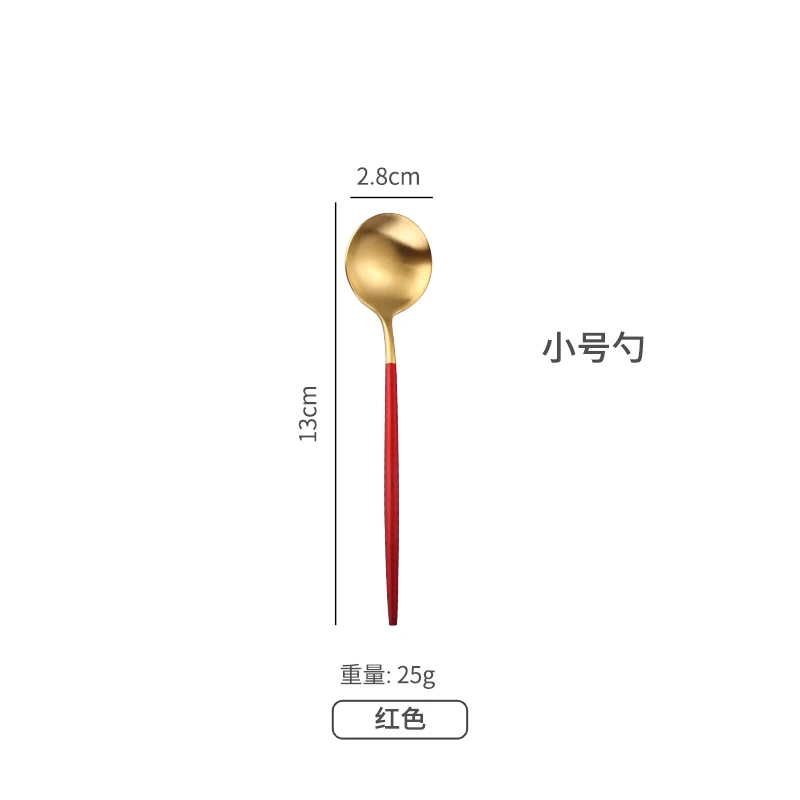 
Hot Sale Portuguese Stainless Steel Coffee Tea Dessert Ice Small Round Head Spoon with Colorful Handle Tableware Cutlery 