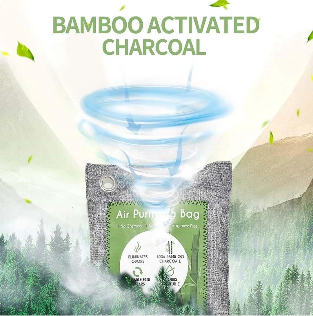 Bamboo Air Purifying Bag, Activated Charcoal Bags Odor Absorber, Moisture Absorber, Natural Car Air Freshener, Shoe Deodorizer,