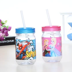 High quality mason jar clear plastic straw cup with lid and handle
