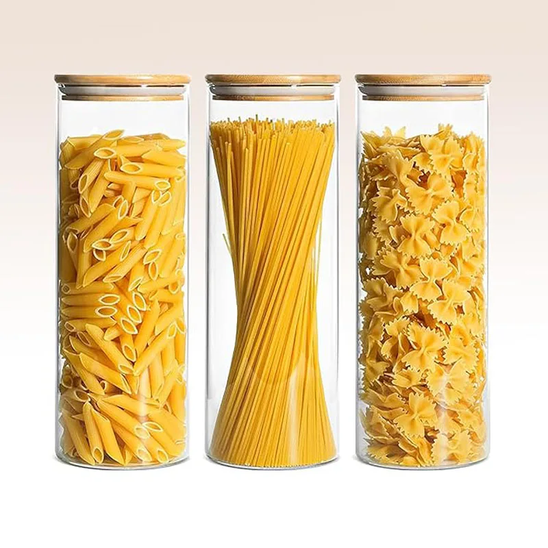 Transparent Glass Storage Container Glass Transparent Jars Cylinder Spices Bottles Food Storage Jars with Airtight Screw Lids