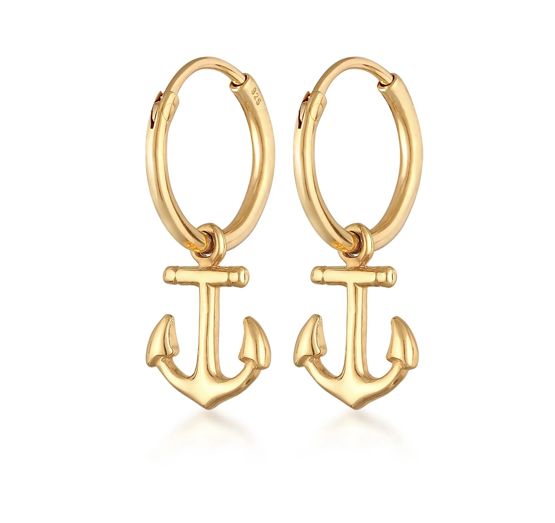 Milskye simple jewelry for women 18k gold 925 silver creoles anchor pendant hoop earrings