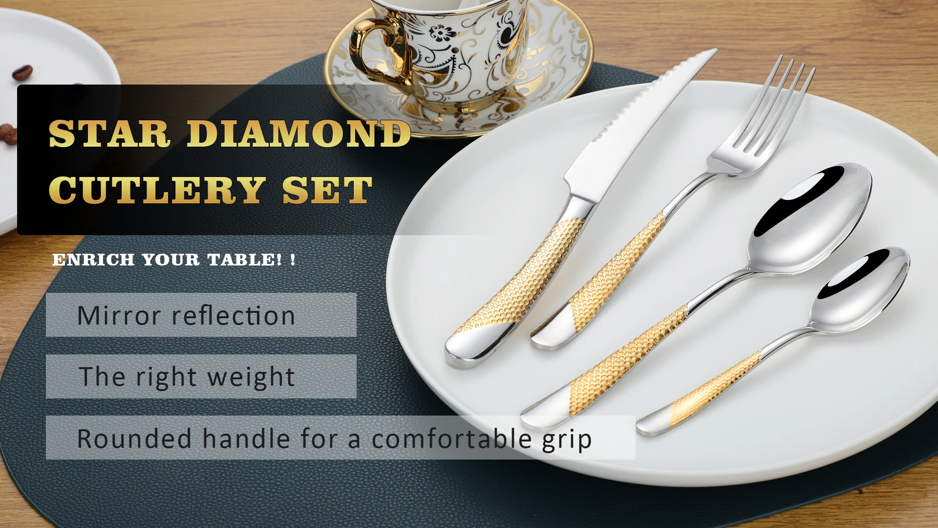 Fashion Silverware Sets Coffee Spoon Cutlery 2 Forks Wedding 24 Pcs Gold Flatware