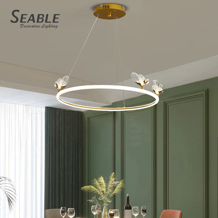 New Style Acrylic Lampshade Modern Ceiling Round White Luminous Butterfly Led Chandeliers Lamp